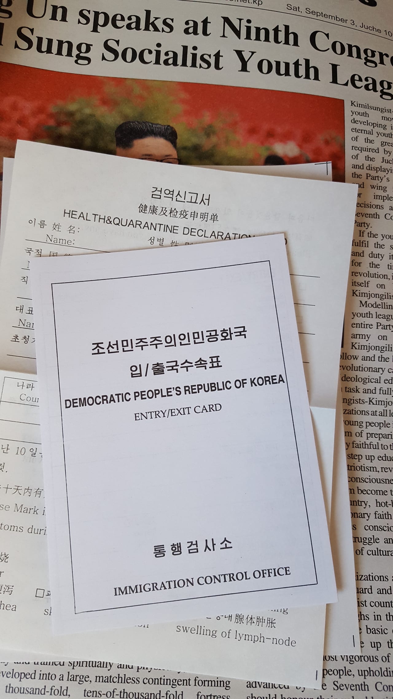 DPRK Entry/Exit card (front).