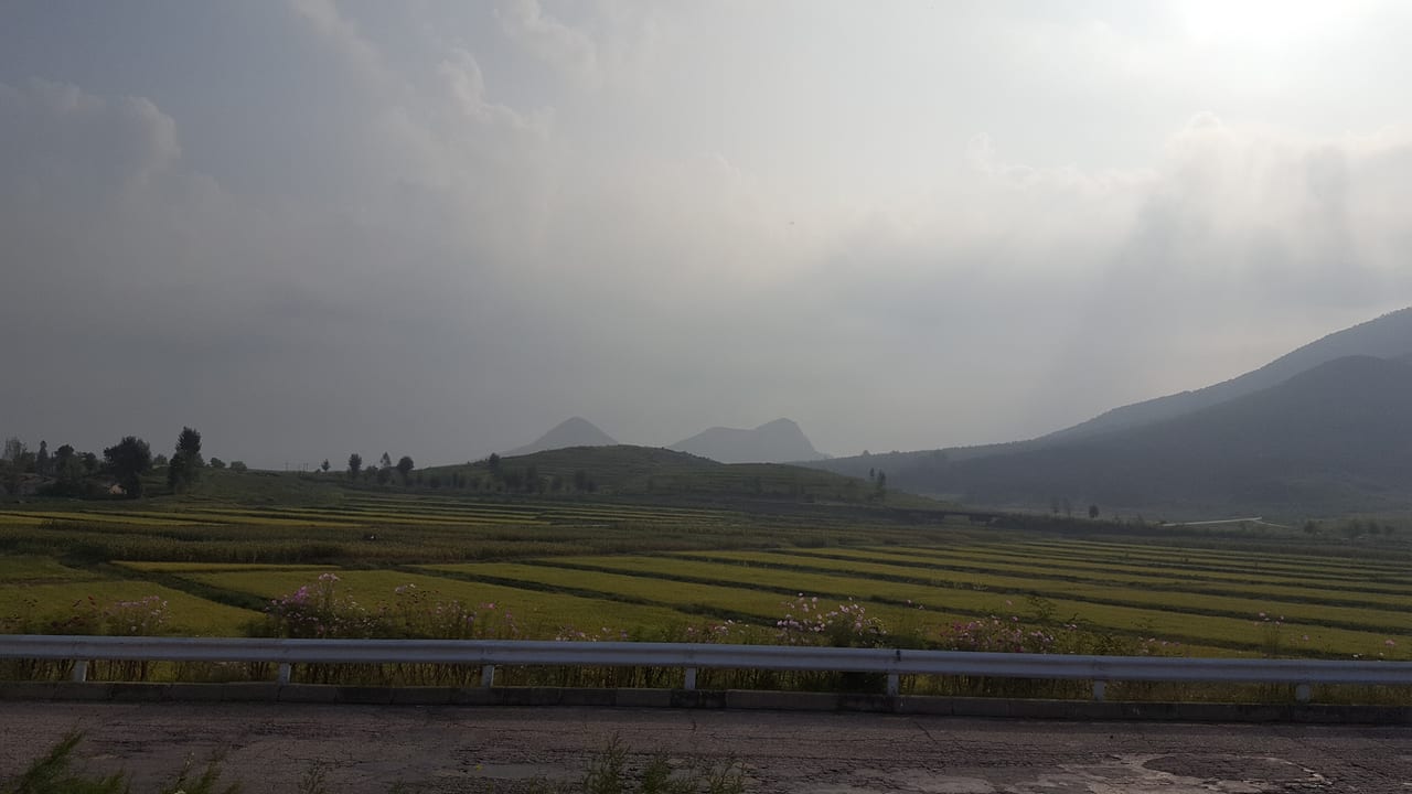 The North Korean countryside from our bus drive to the DMZ.