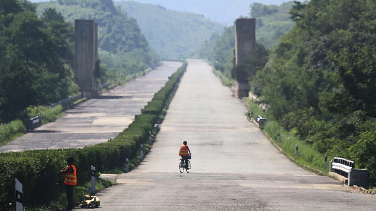 Large concrete blocks that can be used to block the highway in the event of an invasion from the South.