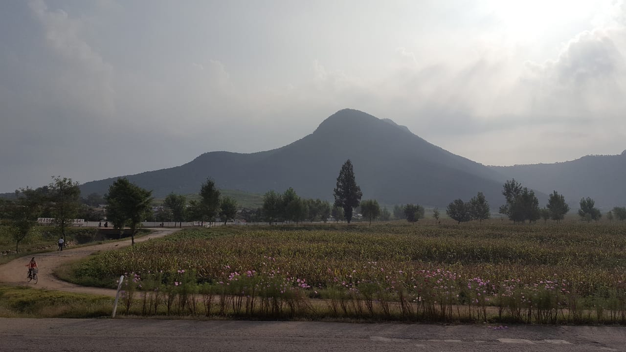 The North Korean countryside from our bus drive to the DMZ.
