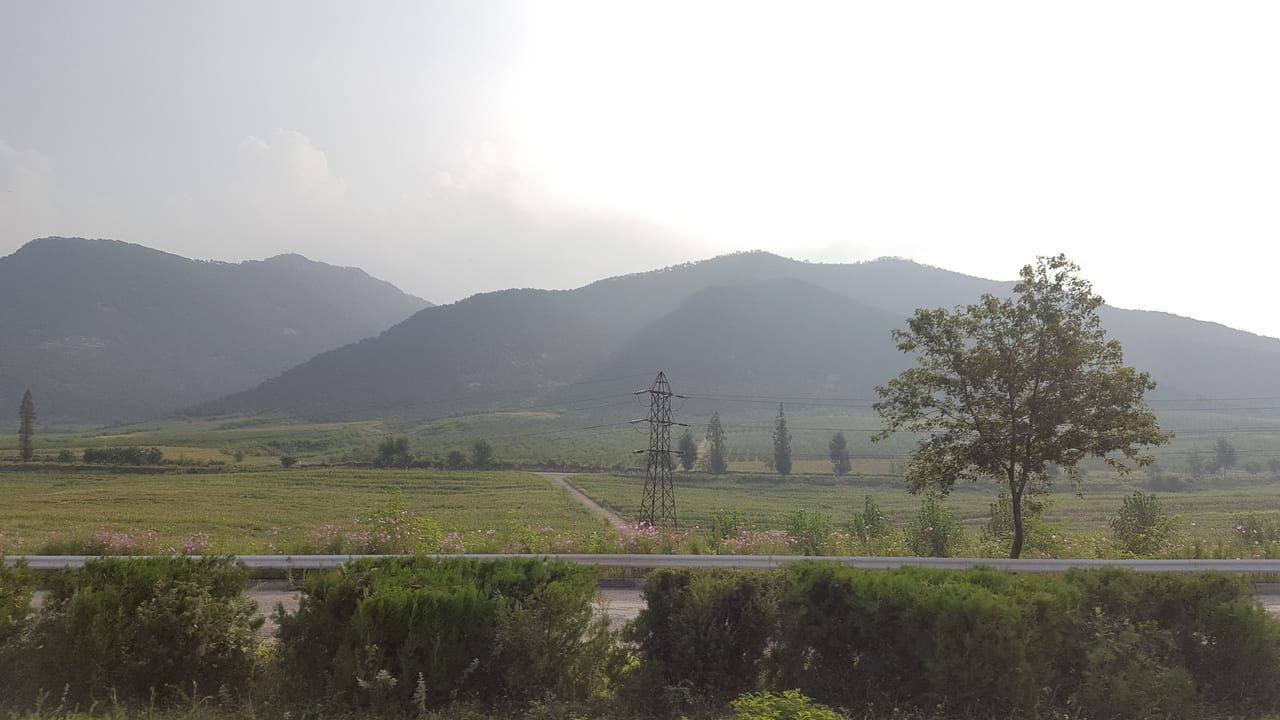 The North Korean countryside from our bus drive to the DMZ.