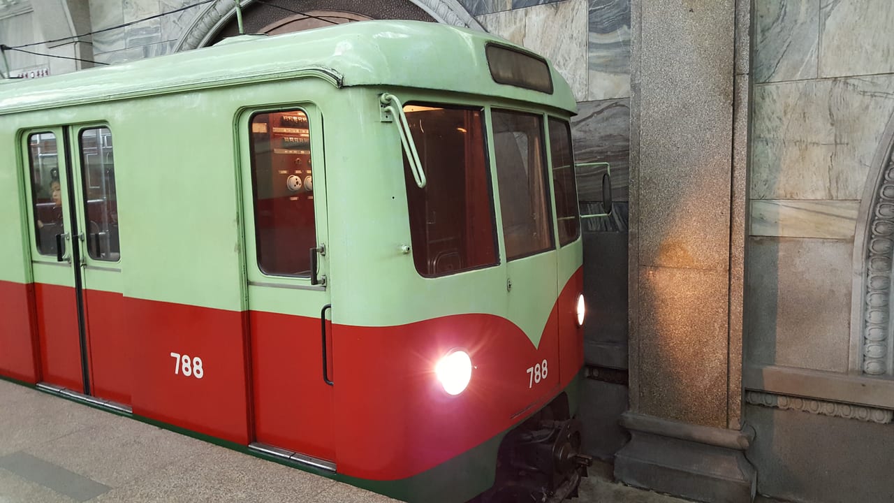The front car of a Pyongyang metro train.