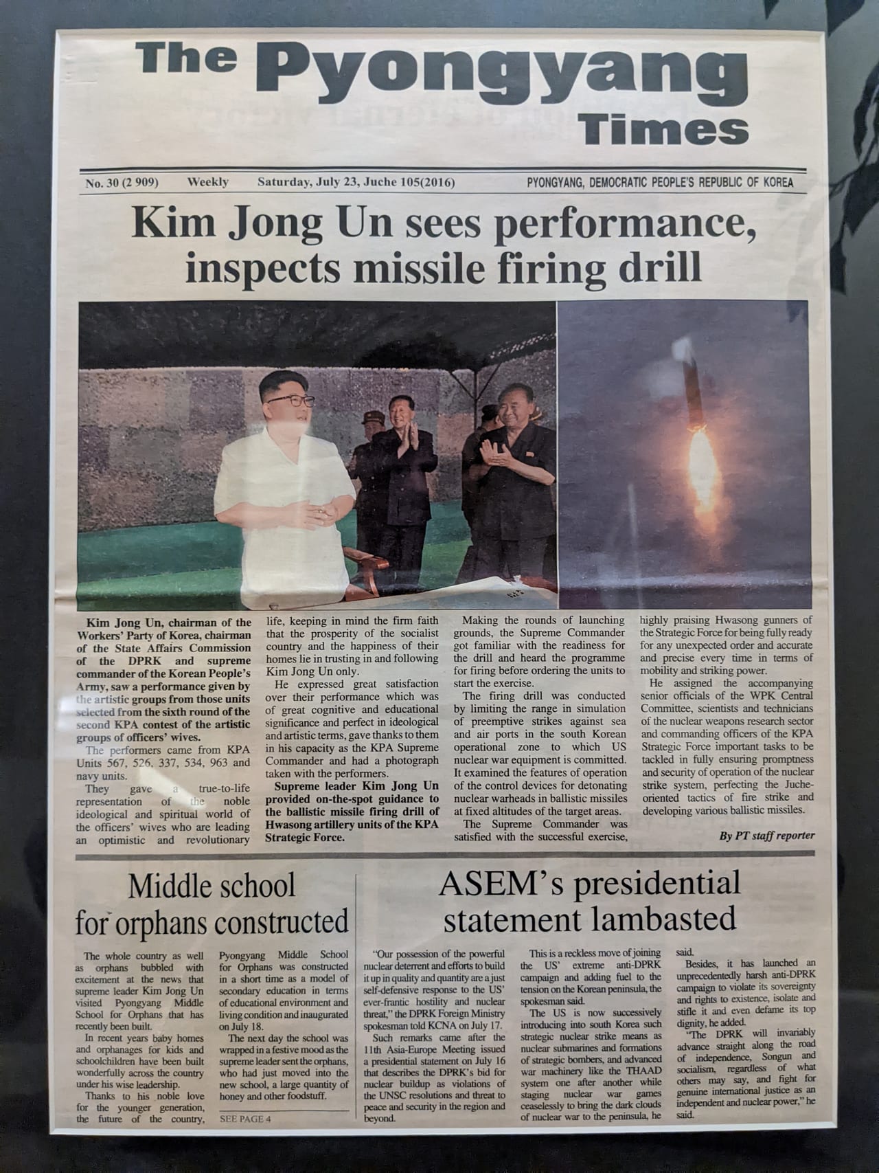 The Pyongyang Times, July 23, Juche 105 (2016).