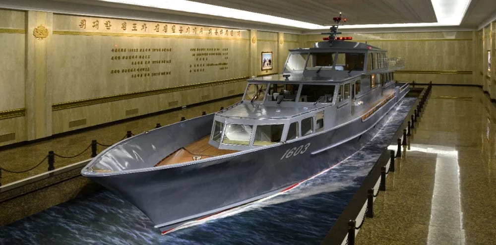 Kim Jong Il's yacht "Loyalty 1603" displayed at the mausoleum.