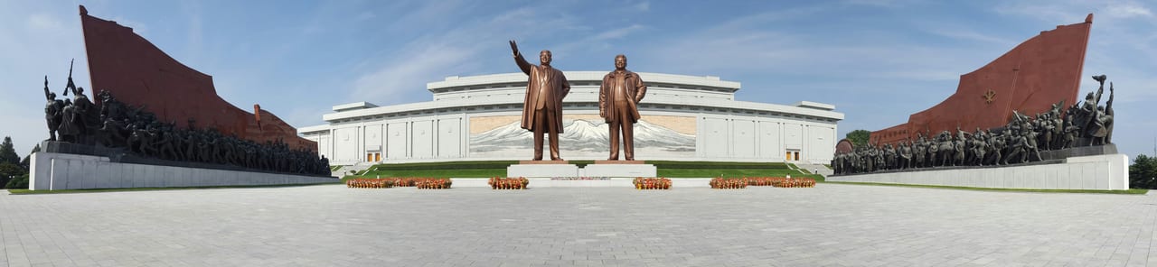 Full panorama capturing the size of the Mansudae Grand Monument.
