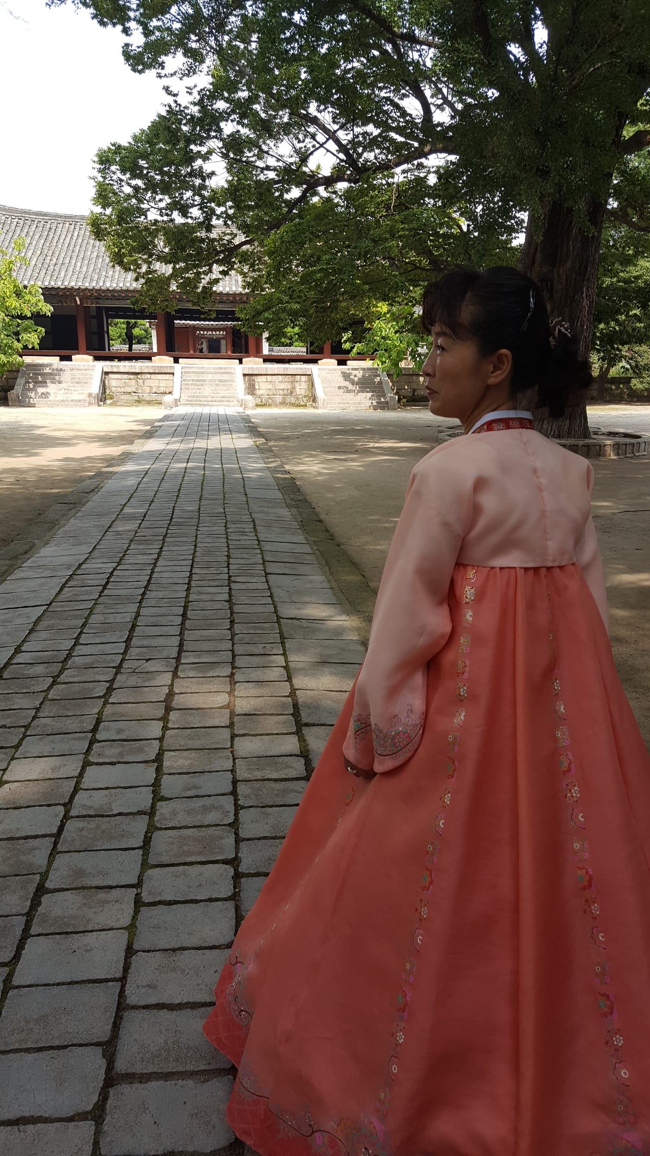 Our Songgyungwan guide in traditional North Korean hanbok attire.