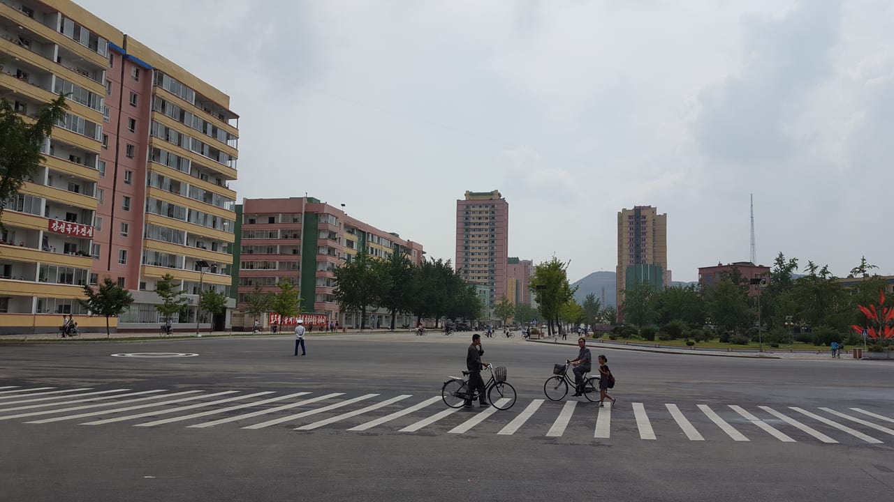 Looking down the road into Kaesong from Tong-Ilgwan restaurant.