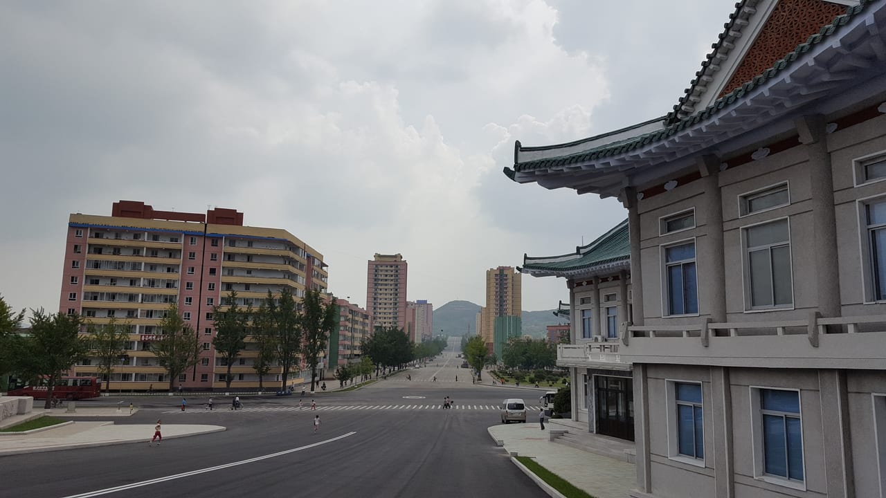Looking down the road into Kaesong from Tong-Ilgwan restaurant.